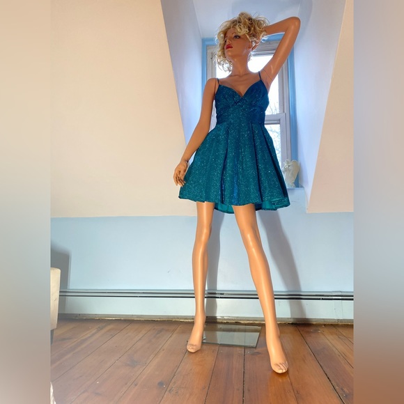 PARTY DRESS by B DARLIN NWT 7/8 SHIMMERING AQUAMARINE LINED W CRINOLINE - Picture 2 of 16